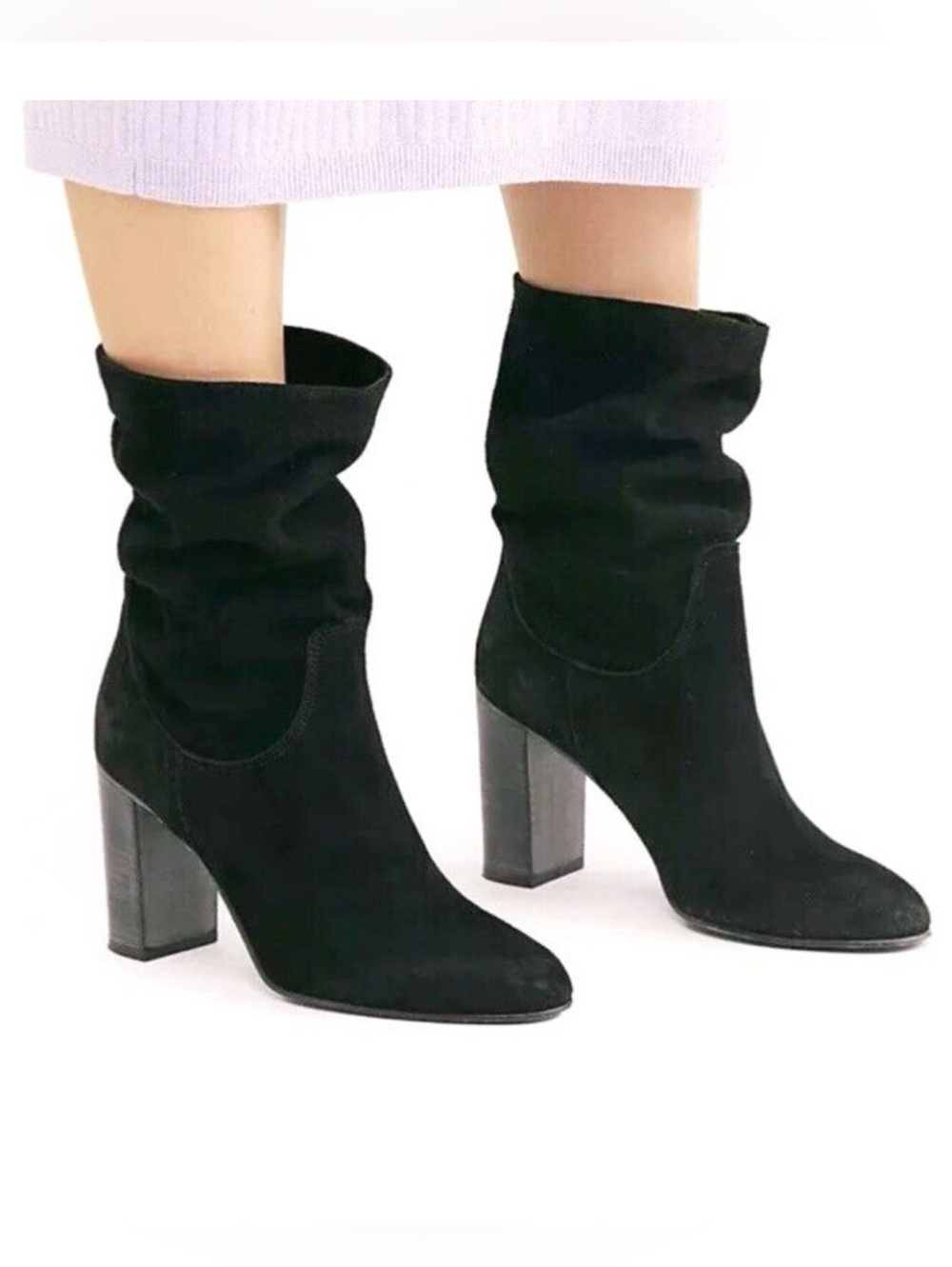 FREE PEOPLE Dakota Distress Suede Block Heel Slouch Bootie Blk 10 NWOB
